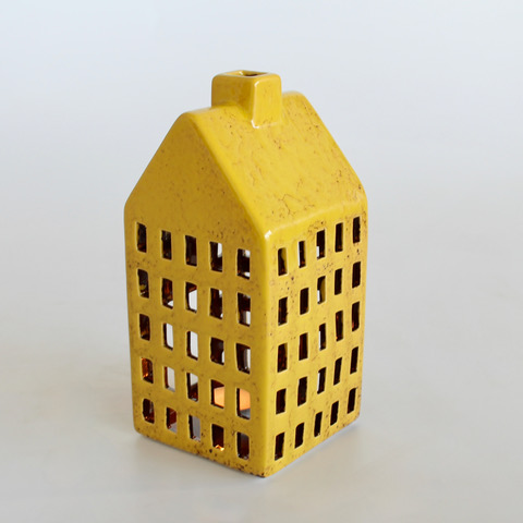 Medium Yellow Ceramic House Candle Holder